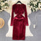Vintage Pleated Long-sleeve Suede Dress