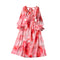 Elegant Tie-dye Lace-up Midi Dress