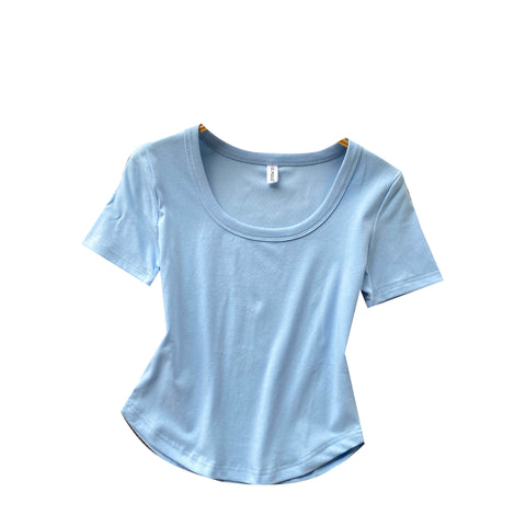 Solid Color U-neck Slim Shirt