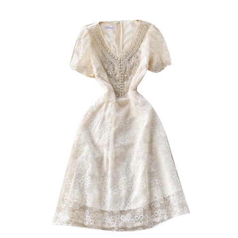 French Style V-neck White Dress