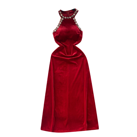 High-end Rhinestone Studded Halter Dress