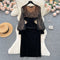 Sequin Lace Patchwork Suede Black Dress