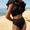Simple Design Black Ruffled Sleeve Bikini
