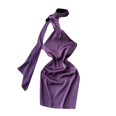 Ribbon Hip-wrapping Satin Dress