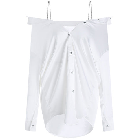 Ice Silk Off-shoulder Satin Lounge Shirt