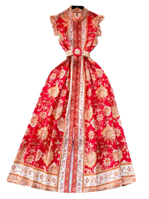 Ethnic Sleeveless Ruffled Floral Dress