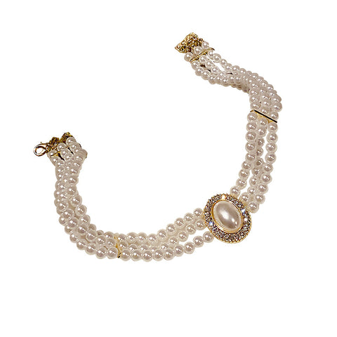 Multi-layer Pearl Rhinestone Choker Necklace