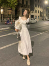 French Style Solid Color Pleated Dress