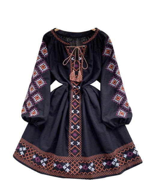 Ethnic Style Lace-up Embroidered Dress