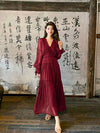 Lace-up Wine Red Embroidery Dress