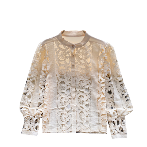 Courtly Hollowed Crochet Lace Shirt