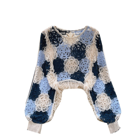 Flared Sleeve Hollowed Crochet Knitted Top