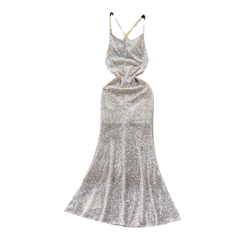 Sequined Hollowed Fishtail Slip Dress
