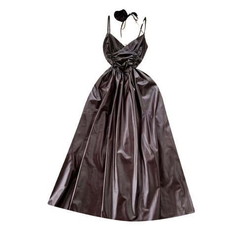 Floral Choker PU Pleated Slip Dress