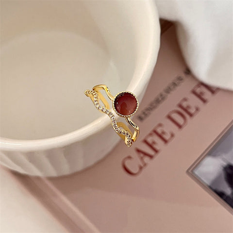 Courtly Cat's Eye Double Layer Ring