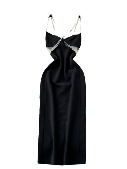 See-through Mesh Patchwork Chain Slip Dress