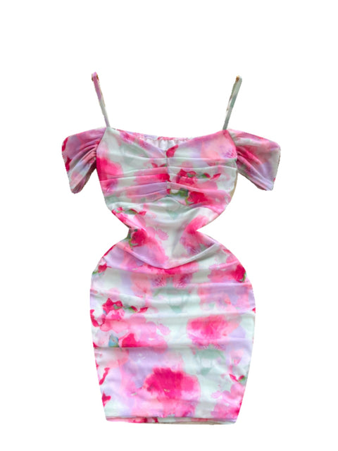 Irregular Printed Ruffled Slip Dress