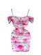 Irregular Printed Ruffled Slip Dress