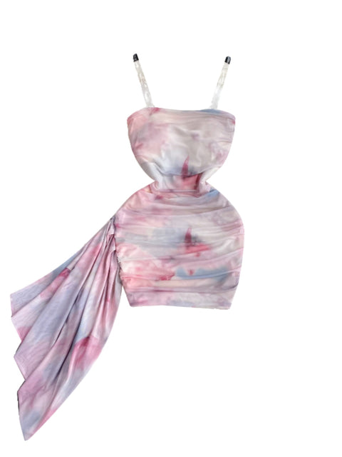 Off-shoulder Tie-dye Slim Slip Dress