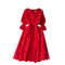 V-neck Puffy Sleeve Hollowed Dress