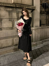 Puffy Sleeve Patchwork Black Dress