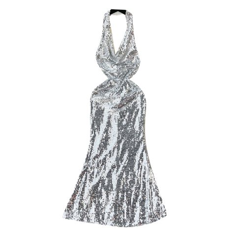 Silver Sequined Fishtail Halter Dress