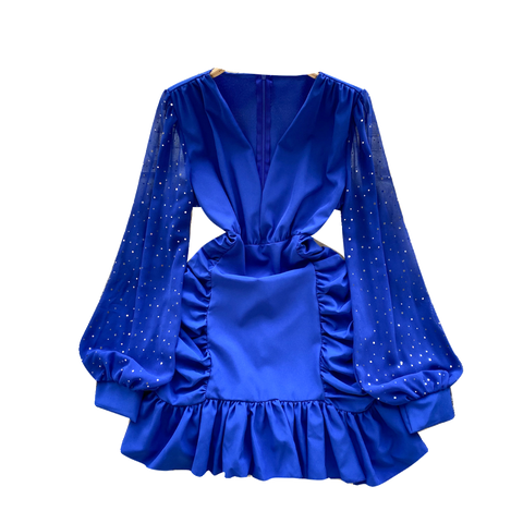 French Style V-neck Ruffled Dress