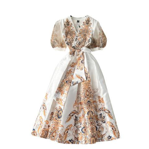 Courtly Puffy Sleeve Floral Dress