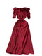 Vintage Off-shoulder Pleated Edge Dress