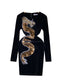 Sequined Chinese Loong Black Suede Dress