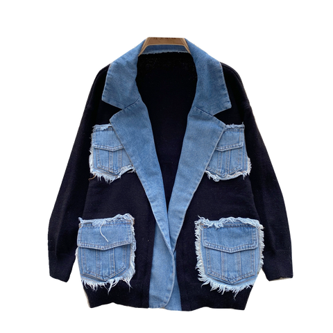Vintage Denim Patchwork Sweater Jacket