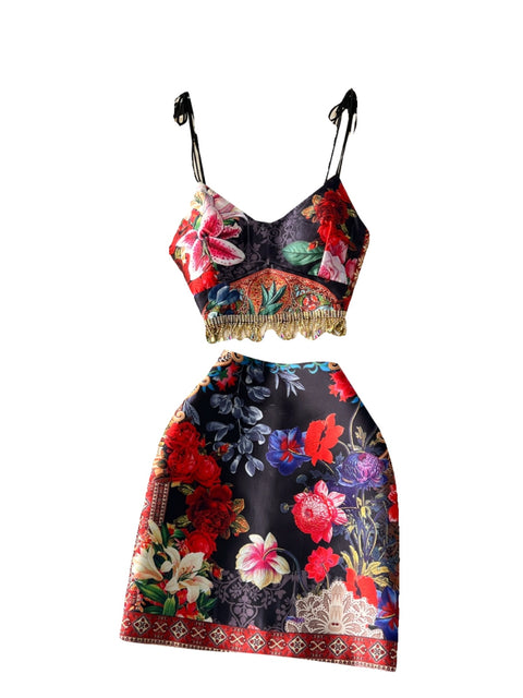 Fringed Camisole&Skirt Floral 2Pcs