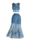 V-neck Vest&Fishtail Skirt Denim 2Pcs