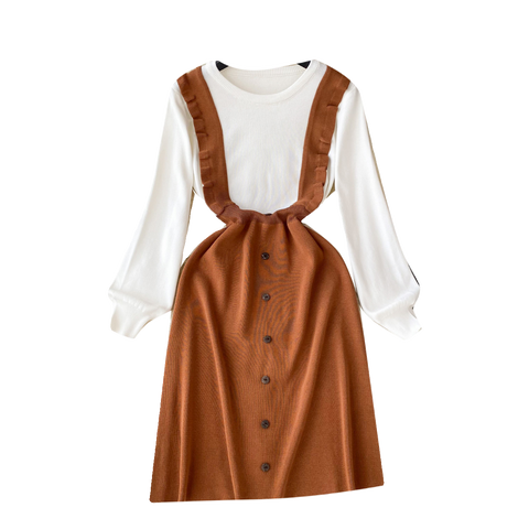Faux Two-pieces Patchwork Knitted Dress