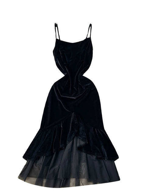 Suede Mesh Patchwork Fishtail Slip Dress