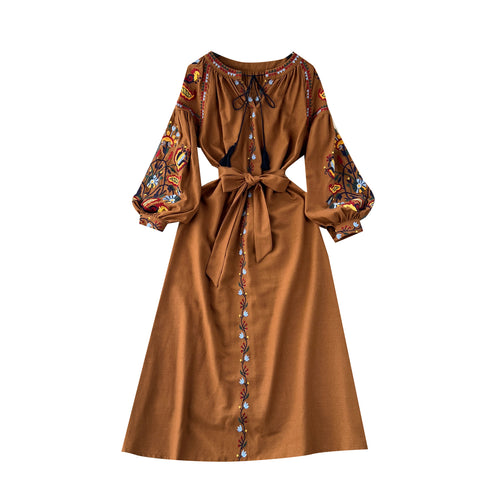 Bohemia Lace-up Embroidered Floral Dress
