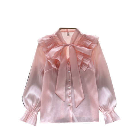 Glowing Pleated Bow-tie Shirt