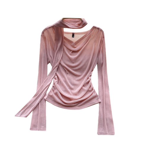 Elegant Pleated Shirt with Ribbon