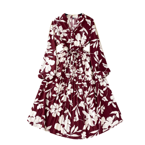 French Style Pleated Printed Dress