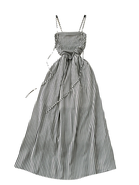 High-end Striped Pleated Slip Dress