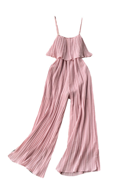 Solid Color Ruffled Slip Jumpsuit
