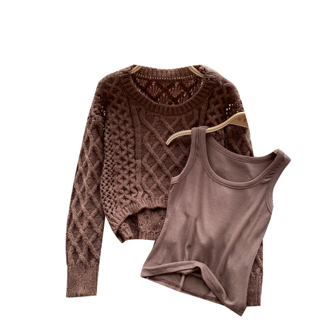 Twist Knitted Sweater&Camisole Layered 2Pcs