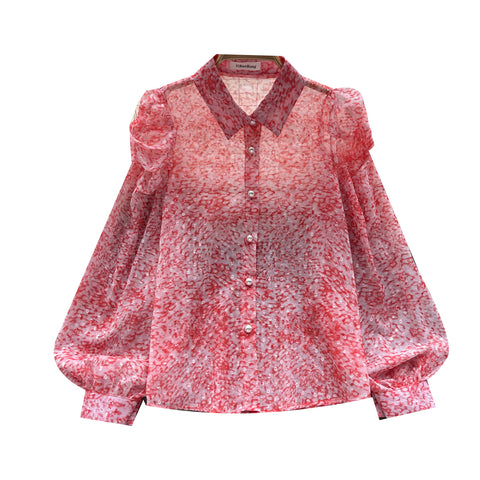 French Style Floral Mesh Blouse