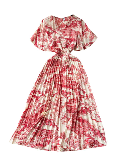 Vintage Floral Printed Chiffon Dress