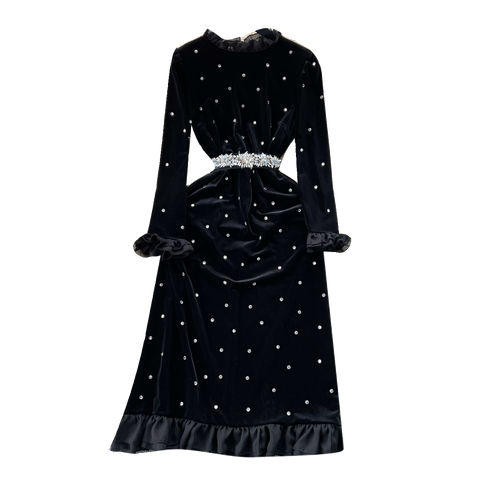 Vintage Beaded Ruffled Velvet Dress