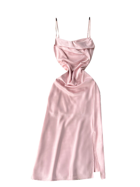 French Style Pleated Split Slip Dress