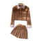 Patchwork Cardigan&Pleated Skirt 2Pcs