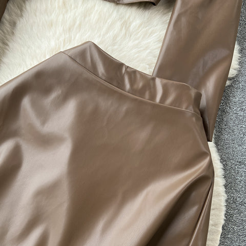 Jacket&Half-body Skirt PU 2Pcs Set
