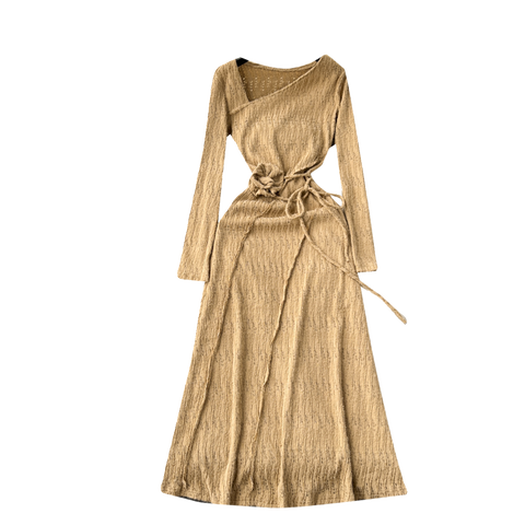 Slant Neckline Lace-up Knitted Dress