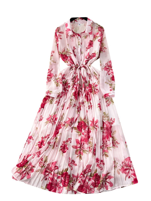 French Style Floral Chiffon Shirt Dress